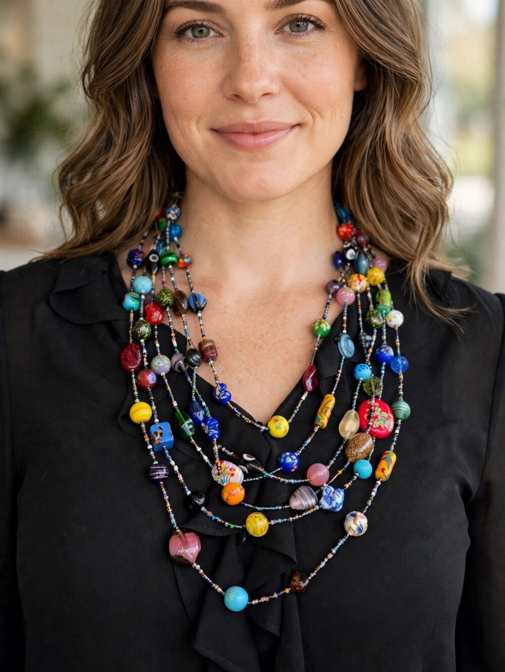 FABULOUS Vintage ITALIAN GLASS BEAD Triple Strand Necklace - Picture 2 of 9